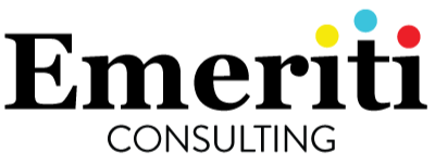 Emeriti Consulting Logo Emeriti Consulting logo featuring the word 'Emeriti' in bold black letters with colourful dots above the letters 'i' in yellow, blue, and red, and the word 'Consulting' in a smaller, thinner black font below.